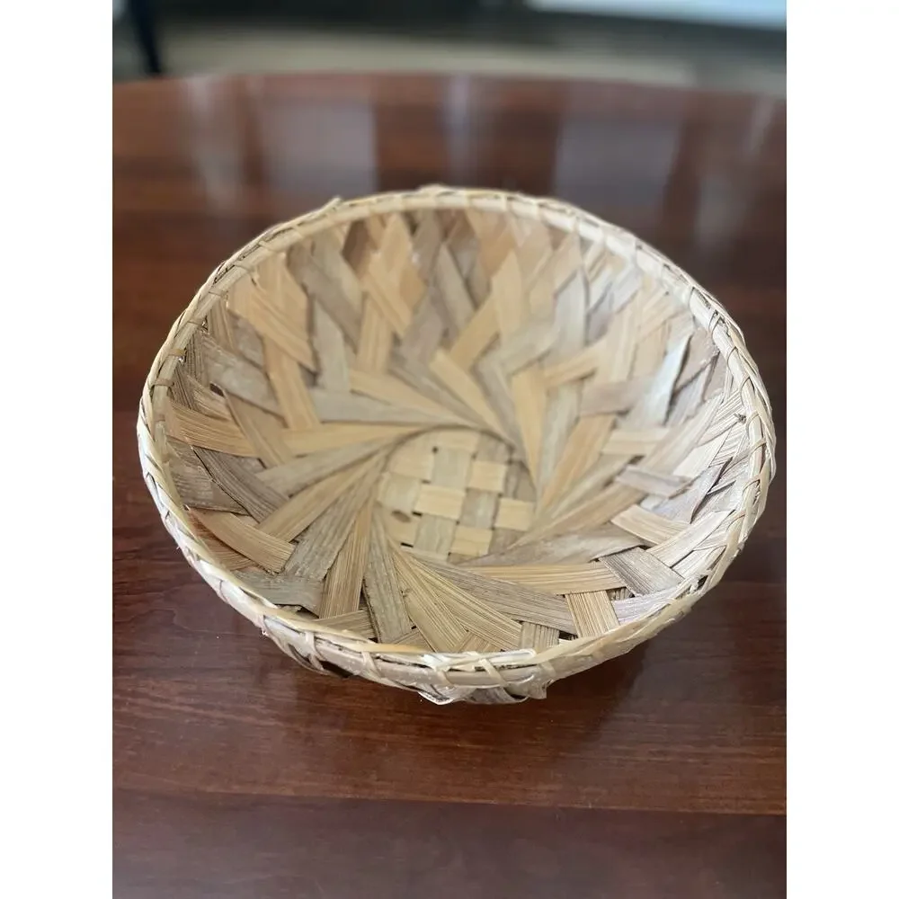 Vintage Hand Woven Wood Splint Basket Rustic Farmhouse Bread Decorative